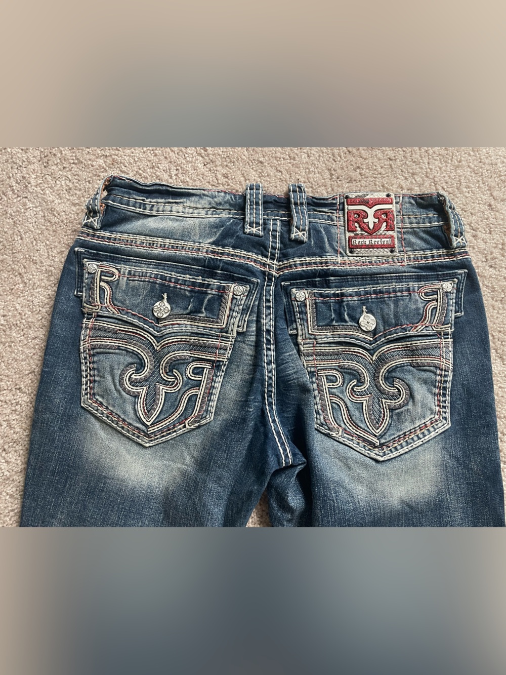 Rock Revival Distressed Blue Denim Jeans - Picture 5 of 5